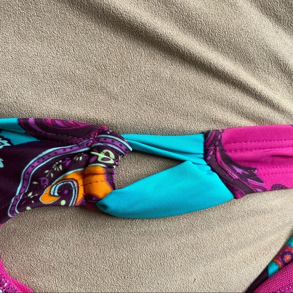 Xhilaration Bikini Bottoms - Pink/Purple/Aqua Paisley Print, Size Small - Picture 5 of 5